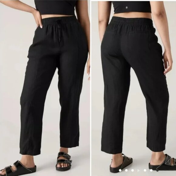 Athleta Retreat Linen High Rise Ankle Pant 851027 Women’s Size Medium Black - Picture 1 of 4